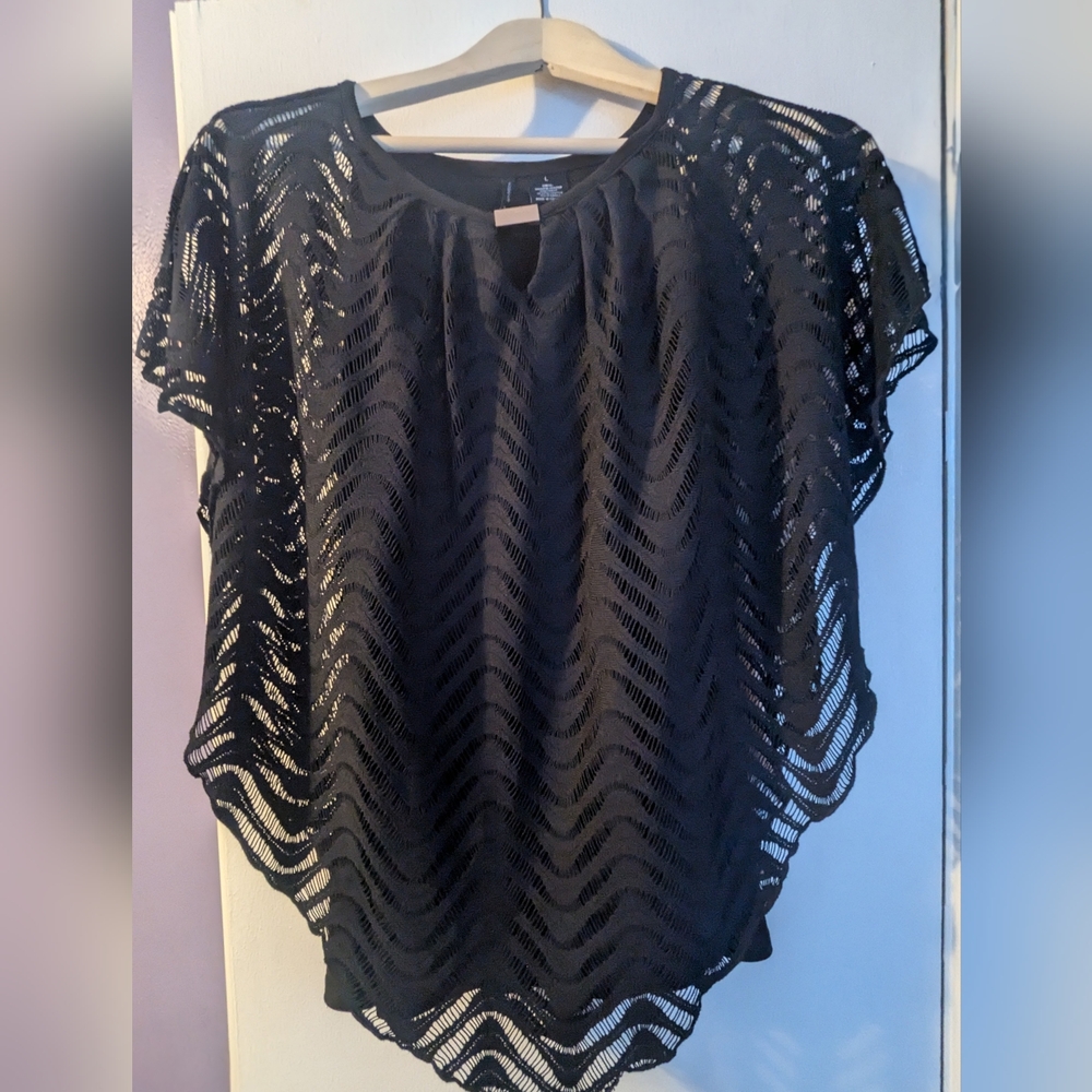New Directions Black Embellished Lace Overlay Blouse